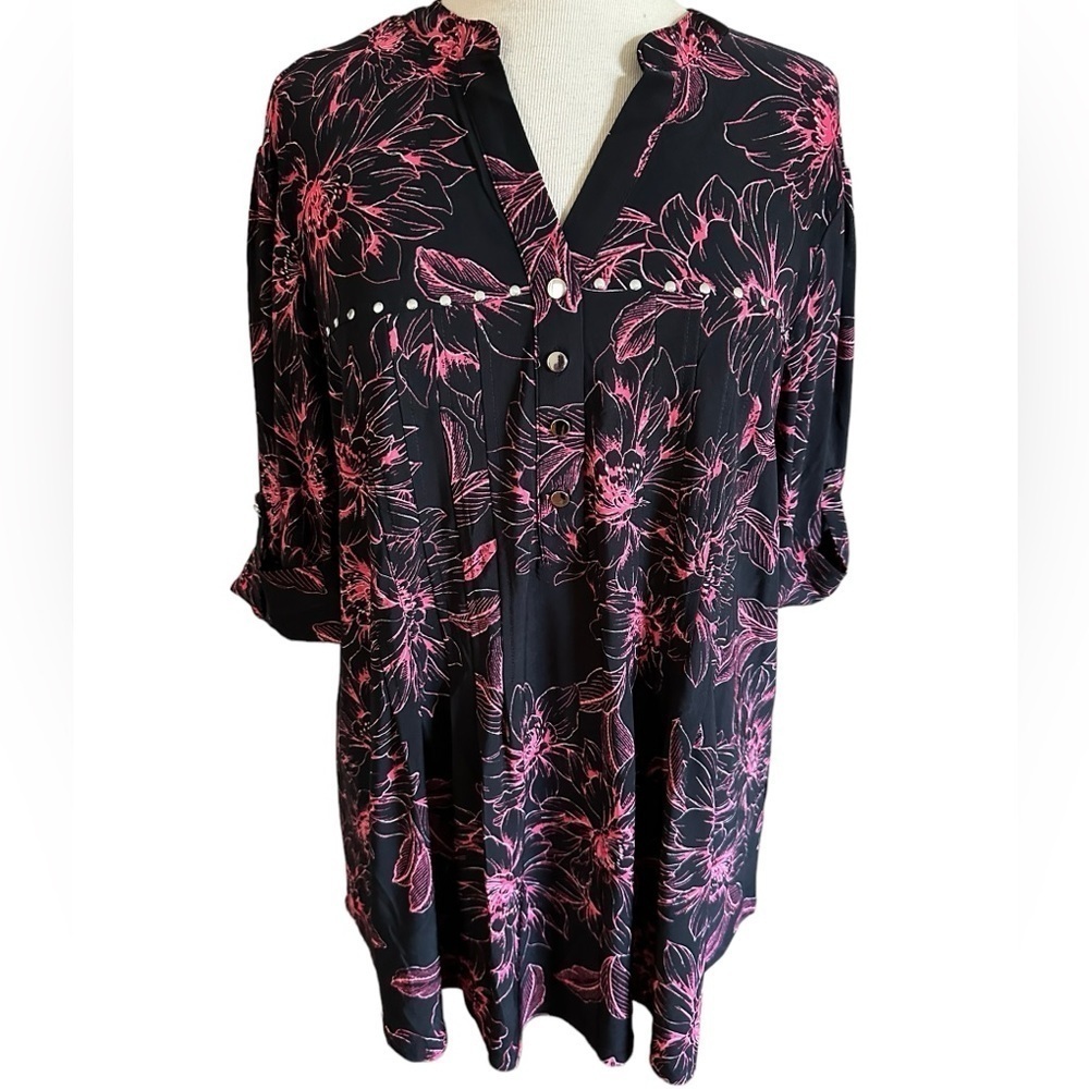 COCOMO 3X Black Coral Pink Plus Size elbow sleeve women's Blouse top tun…